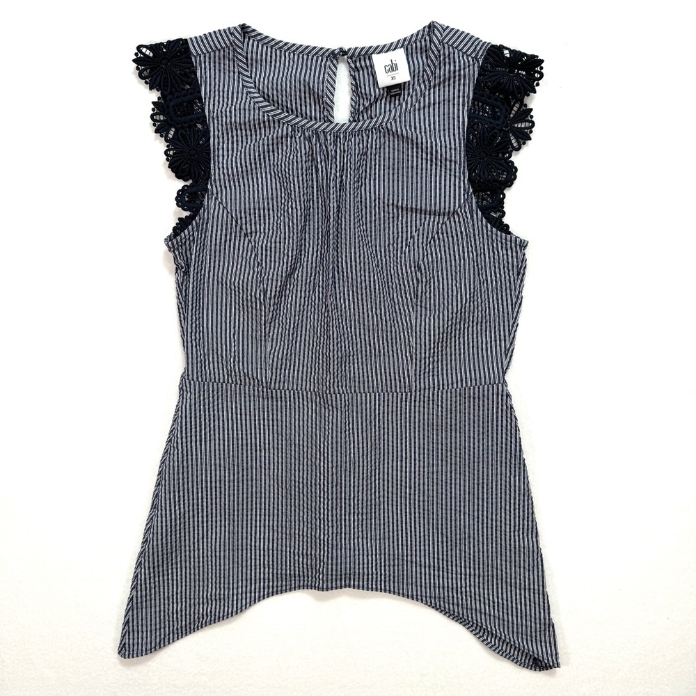 Cabi Women's Lace Flutter Seersucker Sleeveless Top XS Extra Small Tank Shirt - Picture 2 of 6